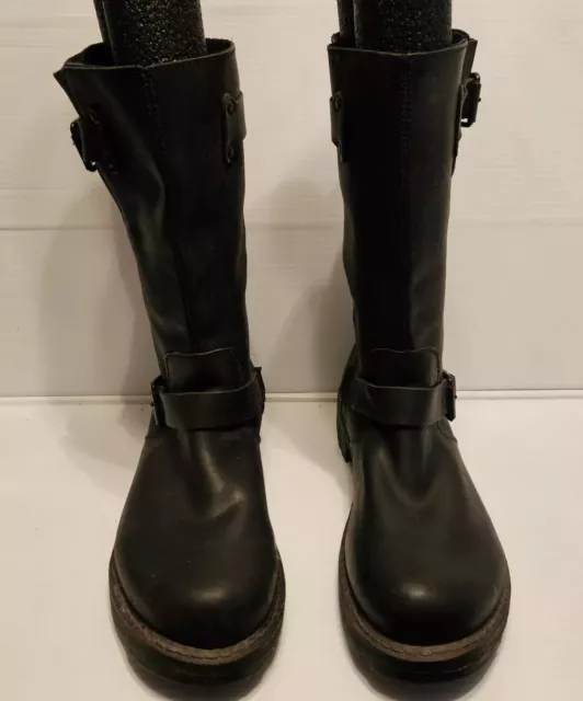 Rare Vtg Dr Martens Black Leather Moto Engineer Pull On Boots Women's 10