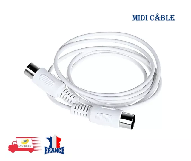MIDI Extension Câble à Mâle 5 Pin 1.5/4.95FT Haute Qualité 5 Broches Blanc 1,5M