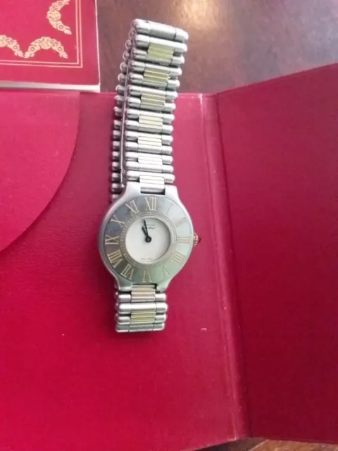 Cartier Must de Cartier 21 Edelstahl Gold Damenuhr Quarz Box Papiere