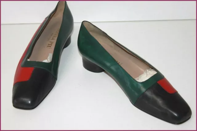 DONNA PIU ESCARPINS Tout Cuir Tricolore Petits Talons T 42 TTBE