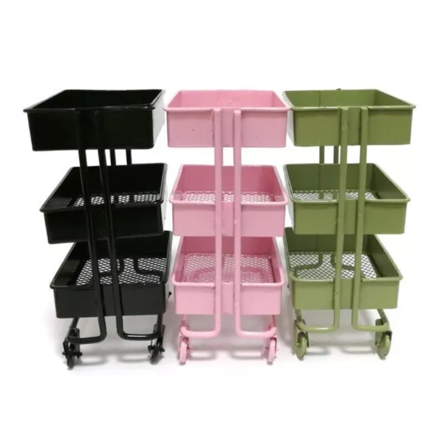 3 Tiers Mini Trolley Storage Rack Collection Accessories Miniature Storage Cart 3
