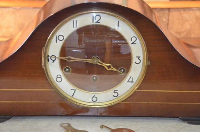 German Quarter Hour Westminster Chime Large Mantel Clock 8-Day VINTAGE! 2
