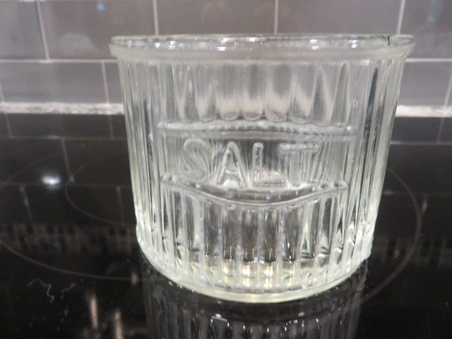 Antique 3 3/8" Ribbed Glass Salt Pig Jar Hopper Cellar Bin - Hoosier Cabinet