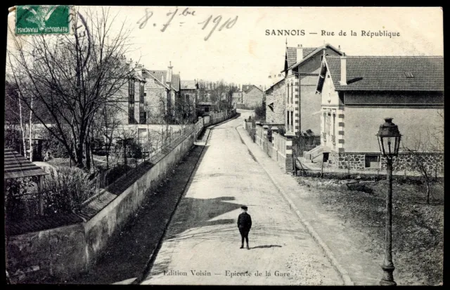 cpa 95 SANNOIS Rue de la République .  1910 . Val d'Oise