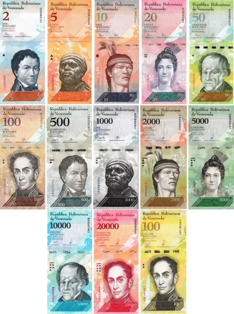 Venezuela Bolivares Fuerte Complete 13 Note Set, Uncirculated