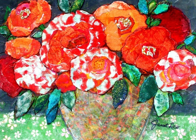 JANET LEO  sfa   ORIGINAL MIXED MEDIA   collage FLOWER FRESH  floral