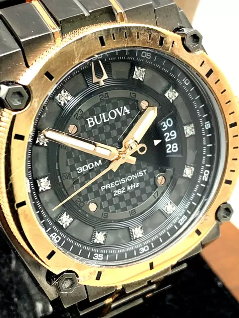Bulova Men's Watch Precisionist 98D149 Diamond Dial Date Grey & Rose Gold Tone