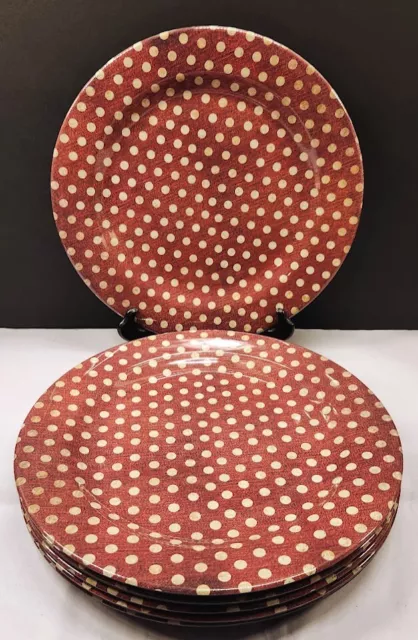 Ragon House 6 Unused Burnt Red Polka Dot Melamine Dinner Charger Plates 11.75" W