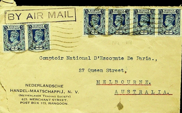 Burma KG VI 10v Auf Nederland Trading Gesellschaft Ein / M Abdeckung Australien