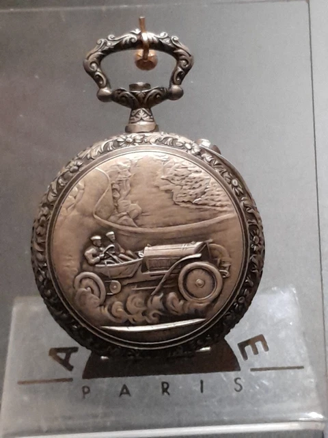 SUPERBE boite de montre gousset gravure automobile ancienne signé FRAINIER