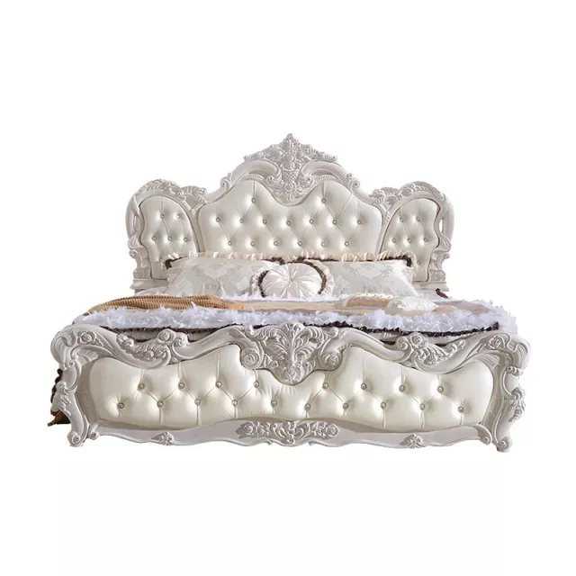 Classic Chesterfield Bed Baroque Rococo Style Beds Double Leather Design Antique