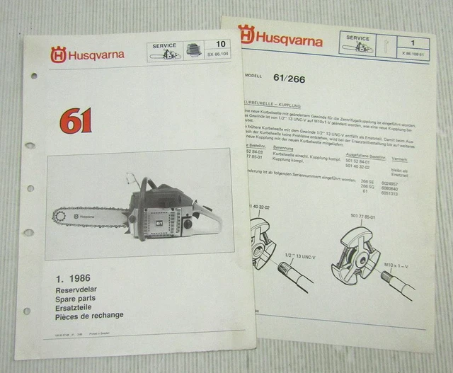 HUSQVARNA 61 CHAINSAW Chainsaw Spare Parts Picture Catalog Parts List 1