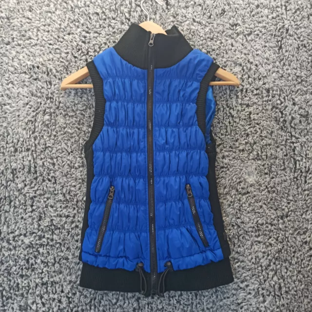 Calvin Klein Women Vest Jacket Size XS Blue Black Full Zip Puffer Mock Neck