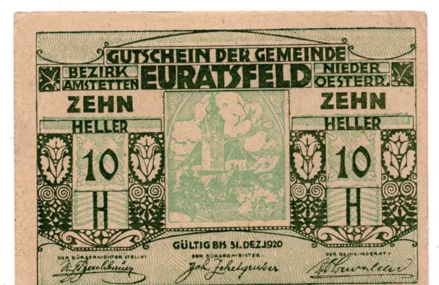 1920 Austria Euratsfeld Notegeld 10 Heller Note (V73)