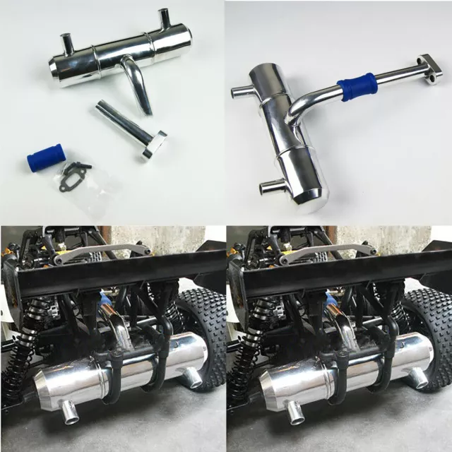 For HPI 5B 5T 5SC KM Rovan Baja Buggy Truck Metal Twin Tuned Exhaust Pipe Part