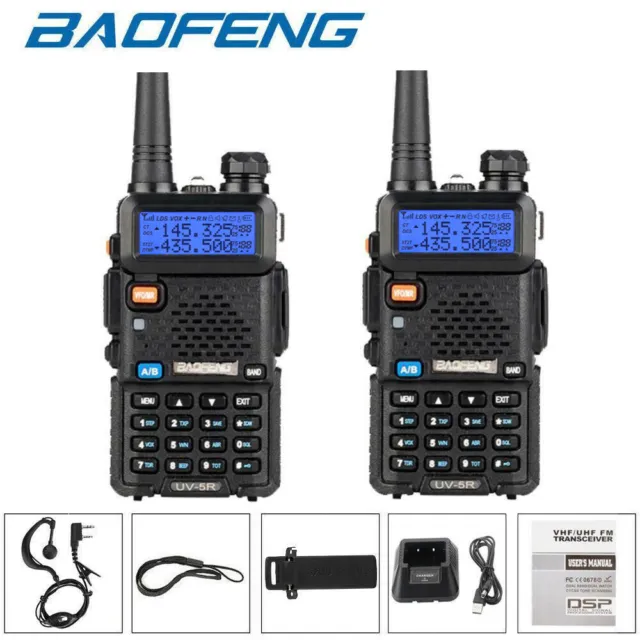 2X BAOFENG UV-5R VHF/UHF Dual Band Two Way Radios Walkie Talkie Transceiver