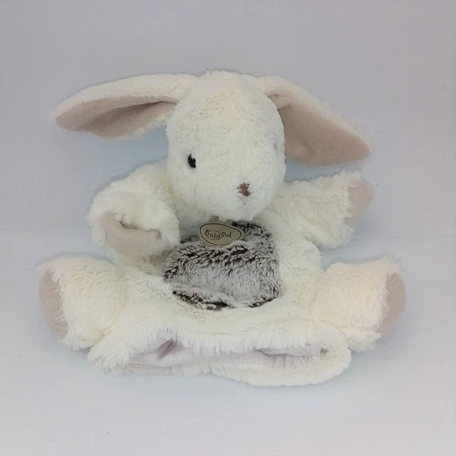 Doudou plat marionnette lapin blanc marron Flocons BABY NAT - 29370