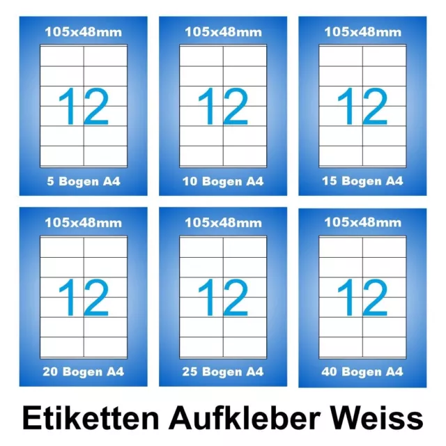 Universal Etiketten 105x48 mm DIN A4 Bogen selbstklebend Adress-Aufkleber Weiß