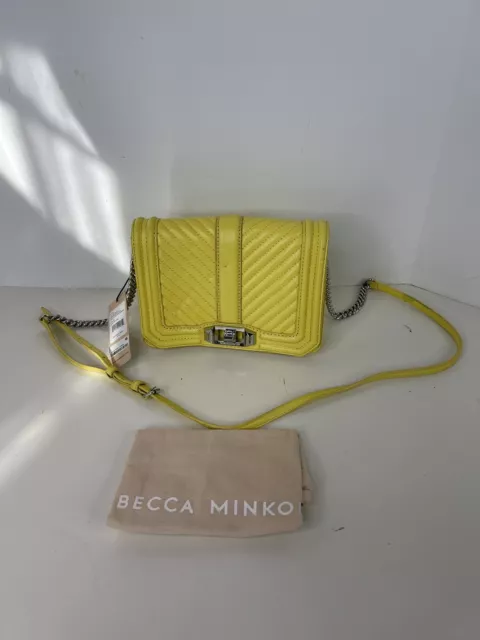 NWT!! Rebecca Minkoff Chevron Quilted  Yellow Small Love Crossbody Bag Flaws