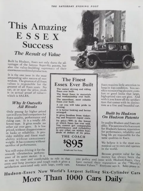 1925 Hudson Essex Coach Car Amazing Success Original Automobile RFH Art Ad