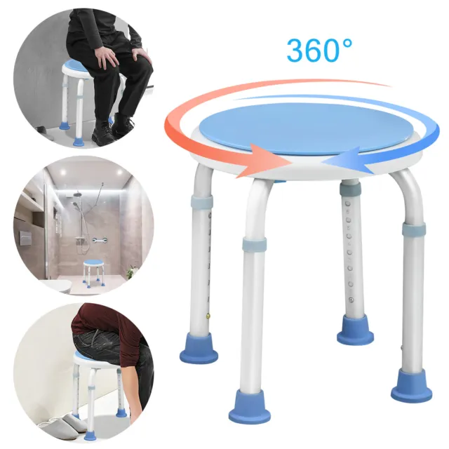 Taburete de ducha silla de baño silla de ducha altura ajustable 360° taburete giratorio taburete de baño 136 kg
