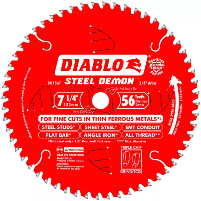 Diablo Steel Demon 7-1/4 in.   D X 5/8 in.   S Carbide Circular Saw Blade 56 tee