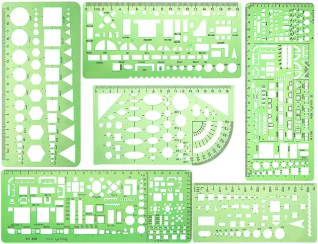 KINDPMA 6 Stück Zeichenschablone Technisches Zeichnen Geometrische Schablone Arc