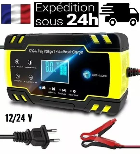 Chargeur de Batterie Portable Numerique ★Voiture-Moto Ecran LCD  8A 12/24V