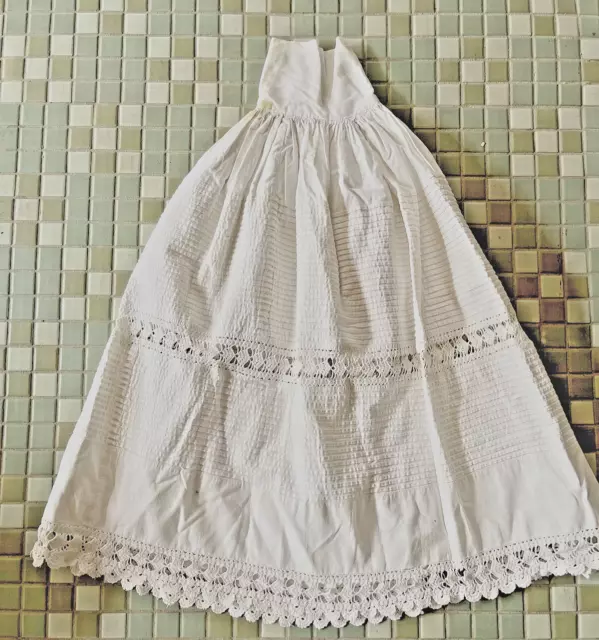 Antique Victorian Baby Petticoat Skirt with Crochet Lace Trim/ Pintucks 1900s