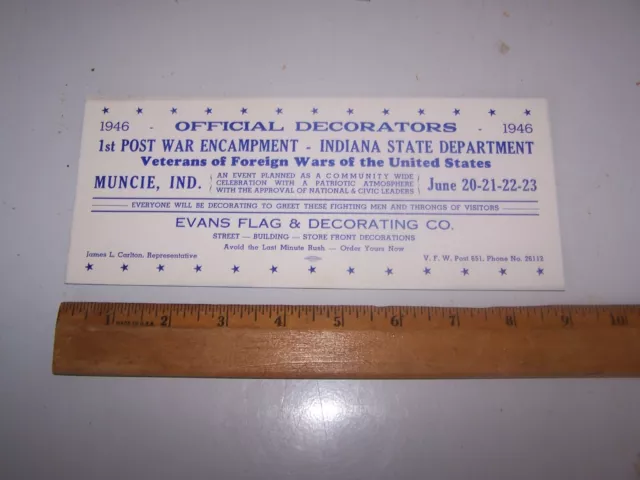 1946 VFW 1st POST WAR ENCAMPMENT MUNCIE INDIANA Ink Blotter - Evans Flag Co