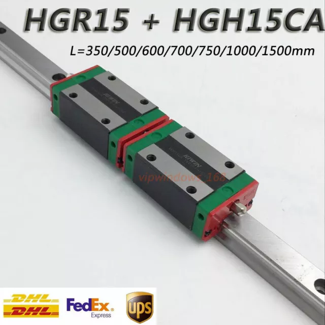 Original HIWIN HGR15 Square Linear Rail Guide 15mm&2pc HGH15CA Rail Block Slider