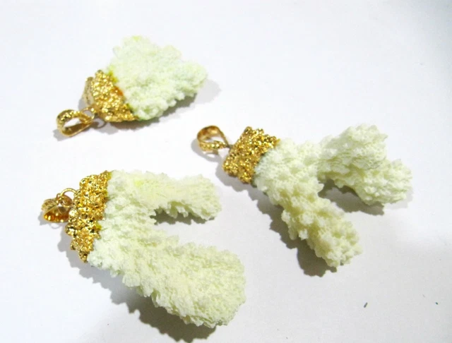 Natural Coral Cluster Pendant, 24 Kt Gold Plated Pendant Charm With Loop
