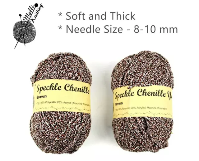 10x Brown Speckled Chenille Knitting Yarns Soft Thick Thread Wool Crochet Bulk