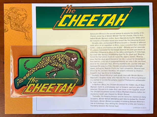 THE CHEETAH PATCH on INFO CARD ~ Willabee & Ward ~ DC COMICS PATCH COLLECTION
