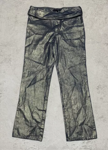 Marc Jacobs Women's Size M Wool Blend Trousers Pants Metallic Gold Blue W/belt