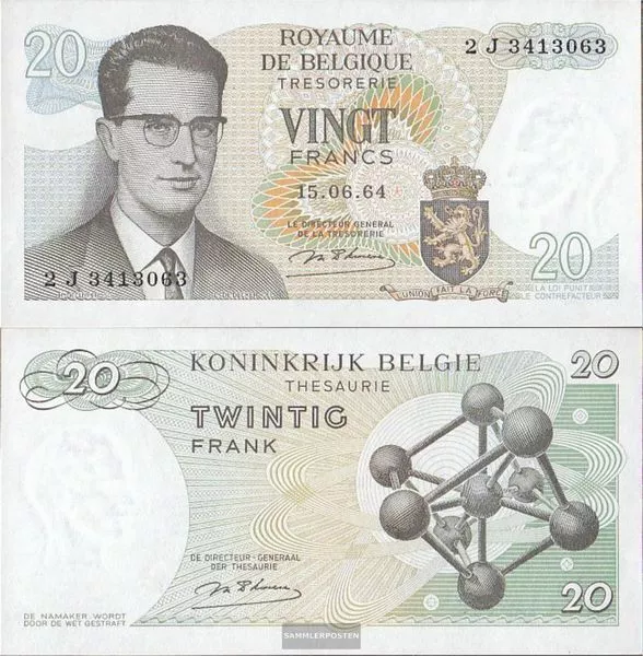 Belgium Pick-number: 138, signature 18 used (III) 1964 20 francs