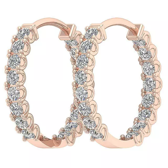 U Prong Set Inside Out Hoops Earring VVS1 F 0.55 ct Round Diamond 14K White Gold