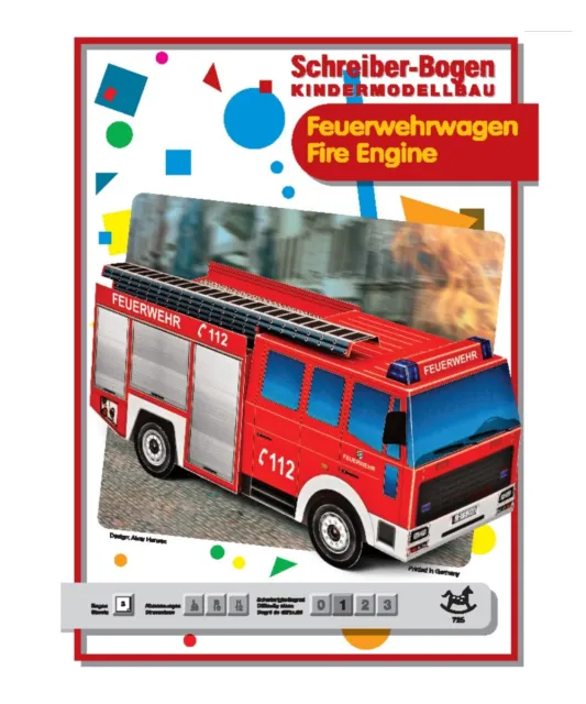 Kinder Modellbau-Set Feuerwehrwagen | Schreiber-Bogen 725 | Papier Bastelbogen