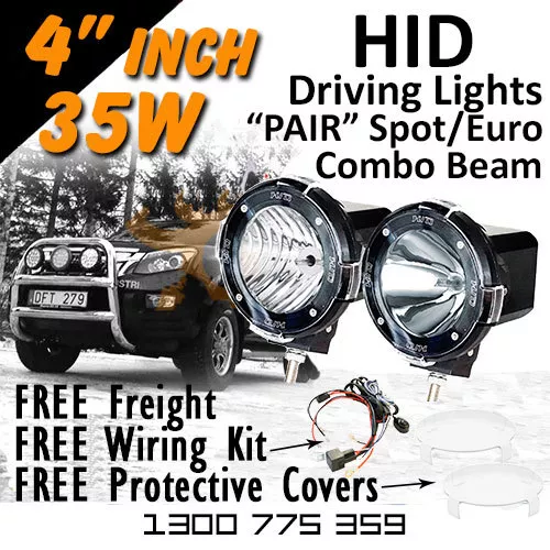 HID Xenon Driving Lights - 4 Inch 35w Spot/Euro Combo 4x4 4wd Off Road 12v 24v