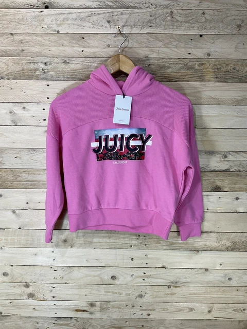 FELPA CON CAPPUCCIO ROSA JUICY COUTURE TAGLIA 9-10 ANNI ""JUICY CALICALIFORNIA"". Nuovo con etichette.