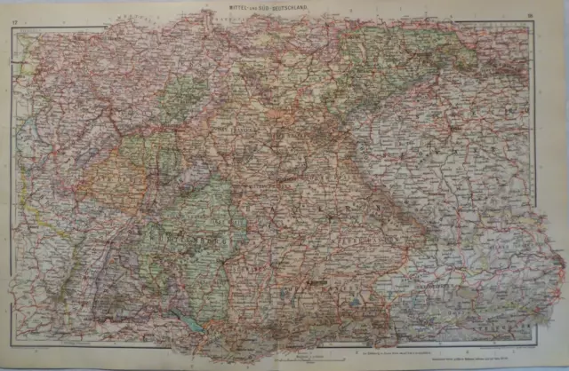 Landkarte Mittel- und Süd - Deutschland, Bayern, Württemberg, Gaebler 1929