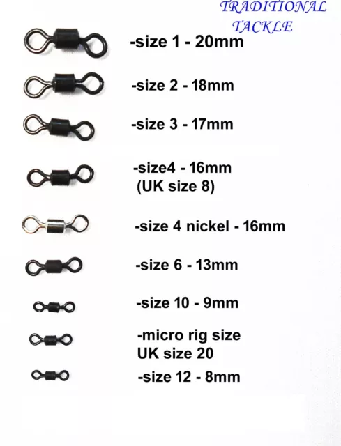 Teflon Matt Black Rolling Swivels Sizes 1, 2, 3, 4, 6,8 (Uk),10,12