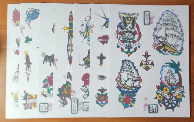 Bill Loika Estilo Tradicional Vintage Tatuaje Flash Set 7 Hojas Calaveras Niñas Envío