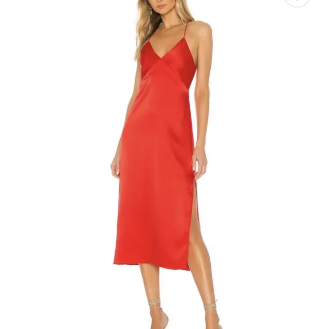 Alice + Olivia Loraine Slip Midi Dress Size 6 Red Satin Seamed Side Slit NWT