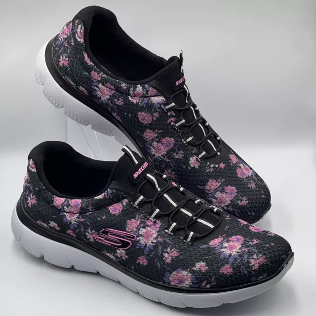 Skechers Slip-On Black Pink Floral Comfort Memory Foam  Women’s Shoe Sz. 7.5