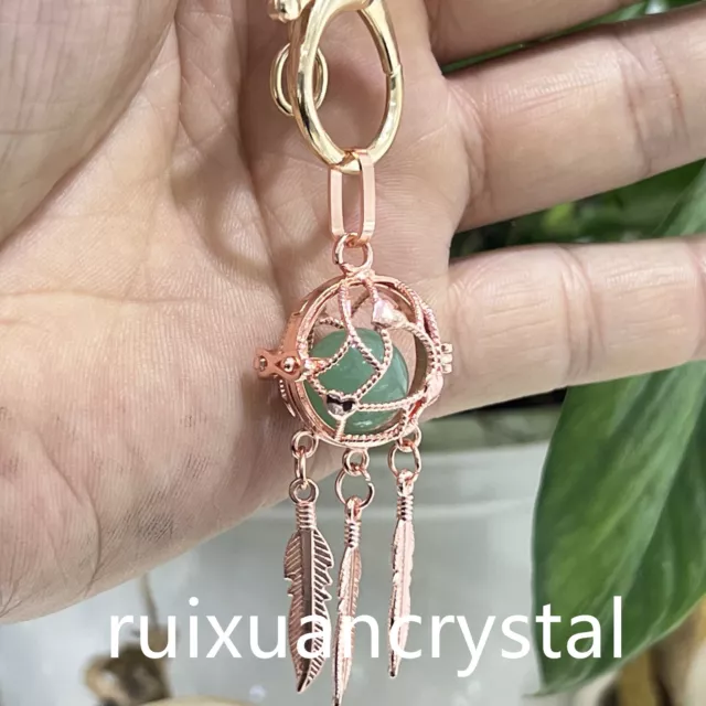 1pc Natural Aventurine Quartz Sphere  cage  key chain Crystal  Reiki  Healing