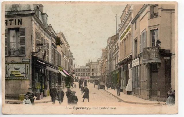 EPERNAY - Marne - CPA 51 - les rues - la Rue Porte Lucas  - bureau de Tabac coul
