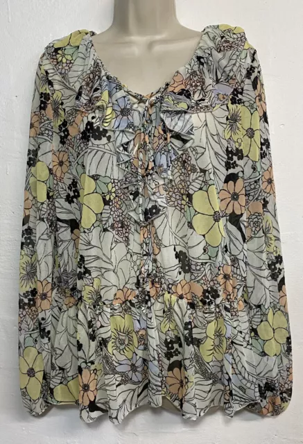 NWT asos Blouse size 14 Floral Long Sleeve Ruffle V-Neck Peplum Tunic