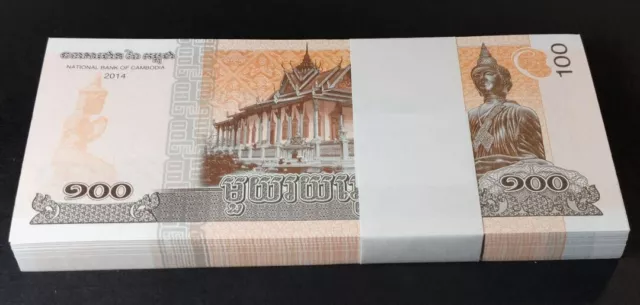 Cambodia Uncirculated 2014 Unc Banknotes 100 Riels Bundle 100 Consecutive Notes