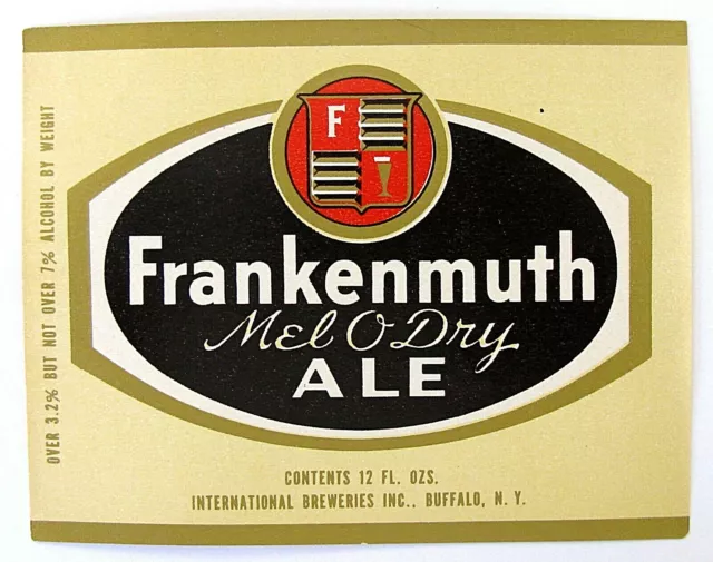 International Breweries FRANKENMUTH MEL O DRY ALE beer label NY 12oz ABW 3.2-7%